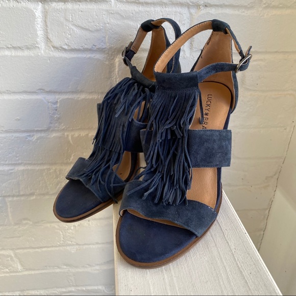 Lucky Brand Fringe Suede Block Heel Shoes 7 - Picture 2 of 16